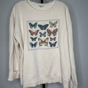 Earthbound Trading Co. sweatshirt-size Large- EBX Cream butterfly colony